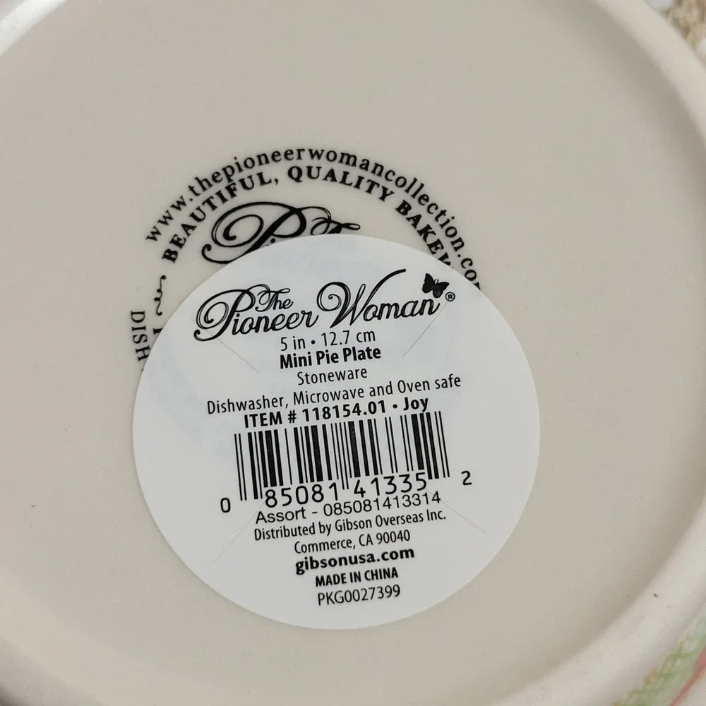 The Pioneer Woman‎ Mini Pie Plate 3pc Set 5in Green Red Joy New Stoneware Dish
